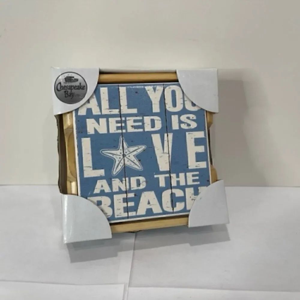 Chesapeake Bay Ltd. Beach Ocean Sea Blue Coasters Wooden Holder Set New New in B